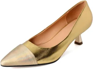TinaCus Women's Genuine Leather Handmade Cap-Toe Mid Kitten Heel Stylish Pumps Shoes