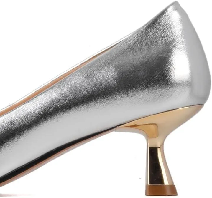 TinaCus Women's Genuine Leather Handmade Cap-Toe Mid Kitten Heel Stylish Pumps Shoes