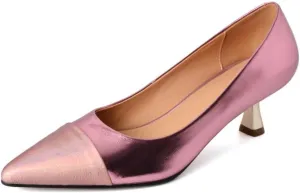 TinaCus Women's Genuine Leather Handmade Cap-Toe Mid Kitten Heel Stylish Pumps Shoes