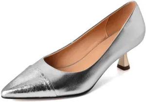 TinaCus Women's Genuine Leather Handmade Cap-Toe Mid Kitten Heel Stylish Pumps Shoes