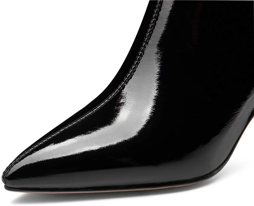 TinaCus Women's Glossy Patent Leather Handmade Mid Chunky Heel Side Zip Up Pointed Toe Stylish Ankle Boots