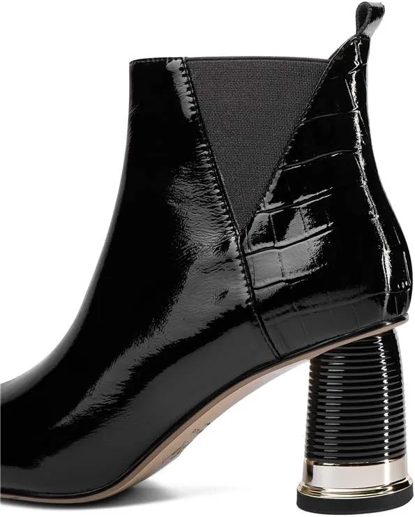 TinaCus Women's Glossy Patent Leather Handmade Mid Chunky Heel Side Zip Up Pointed Toe Stylish Ankle Boots