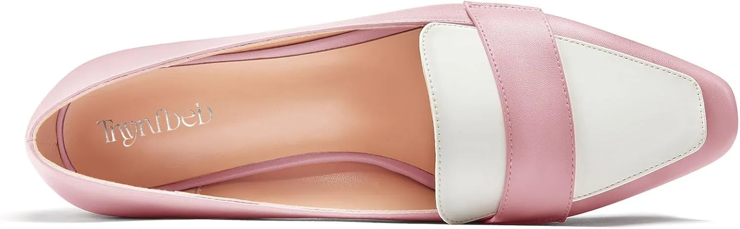 TNYNFBEB Womens Chunky Block Mid Heel Close Square Toe Pumps Slip-on Patchwork Prom Basic Classic 2.0 Inches Heels