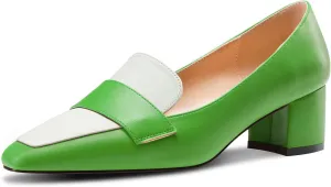 TNYNFBEB Womens Chunky Block Mid Heel Close Square Toe Pumps Slip-on Patchwork Prom Basic Classic 2.0 Inches Heels