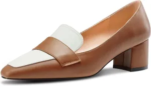 TNYNFBEB Womens Chunky Block Mid Heel Close Square Toe Pumps Slip-on Patchwork Prom Basic Classic 2.0 Inches Heels