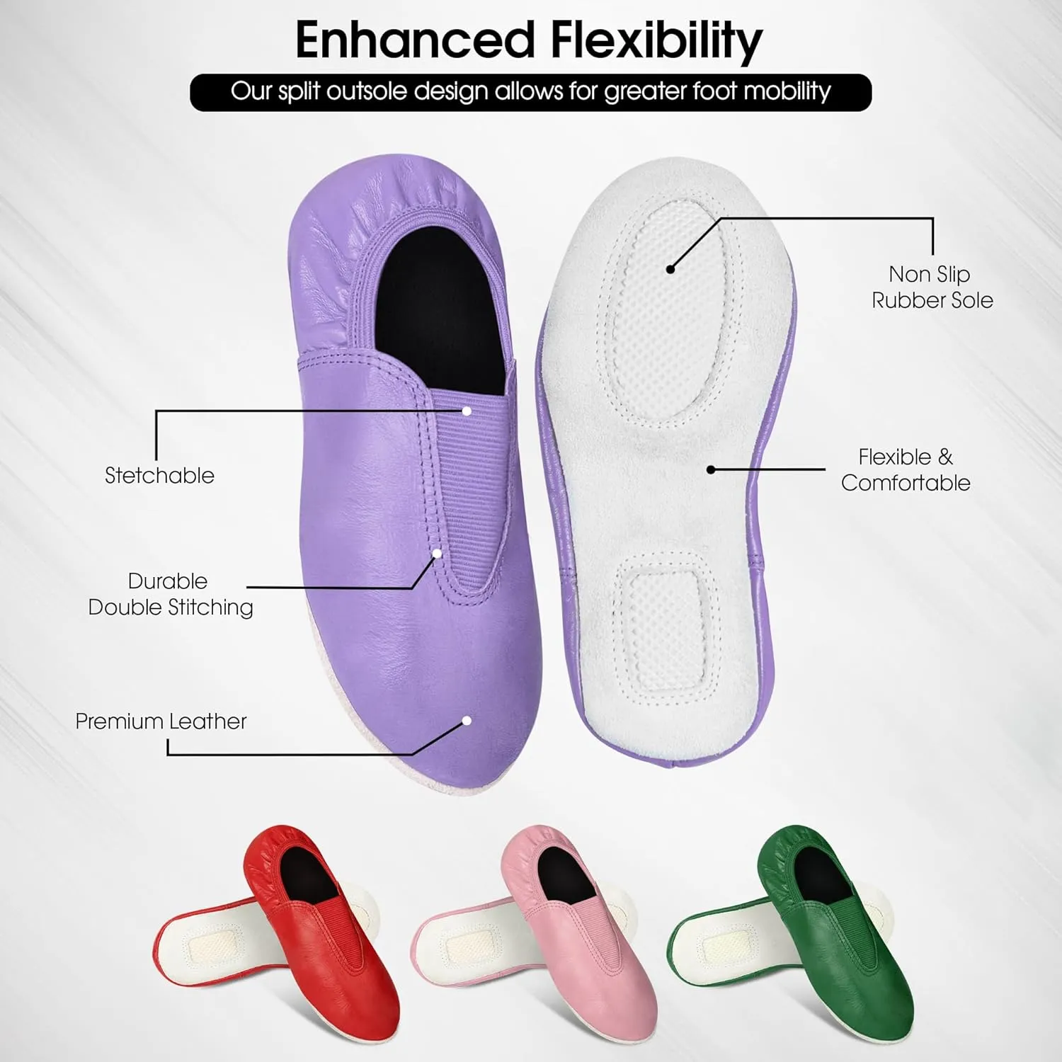 Toddler/Kids/Adult Gymnastic Goat Leather Slip-on Trampoline Tumbling Agility Gym Shoes - Rubber Sole