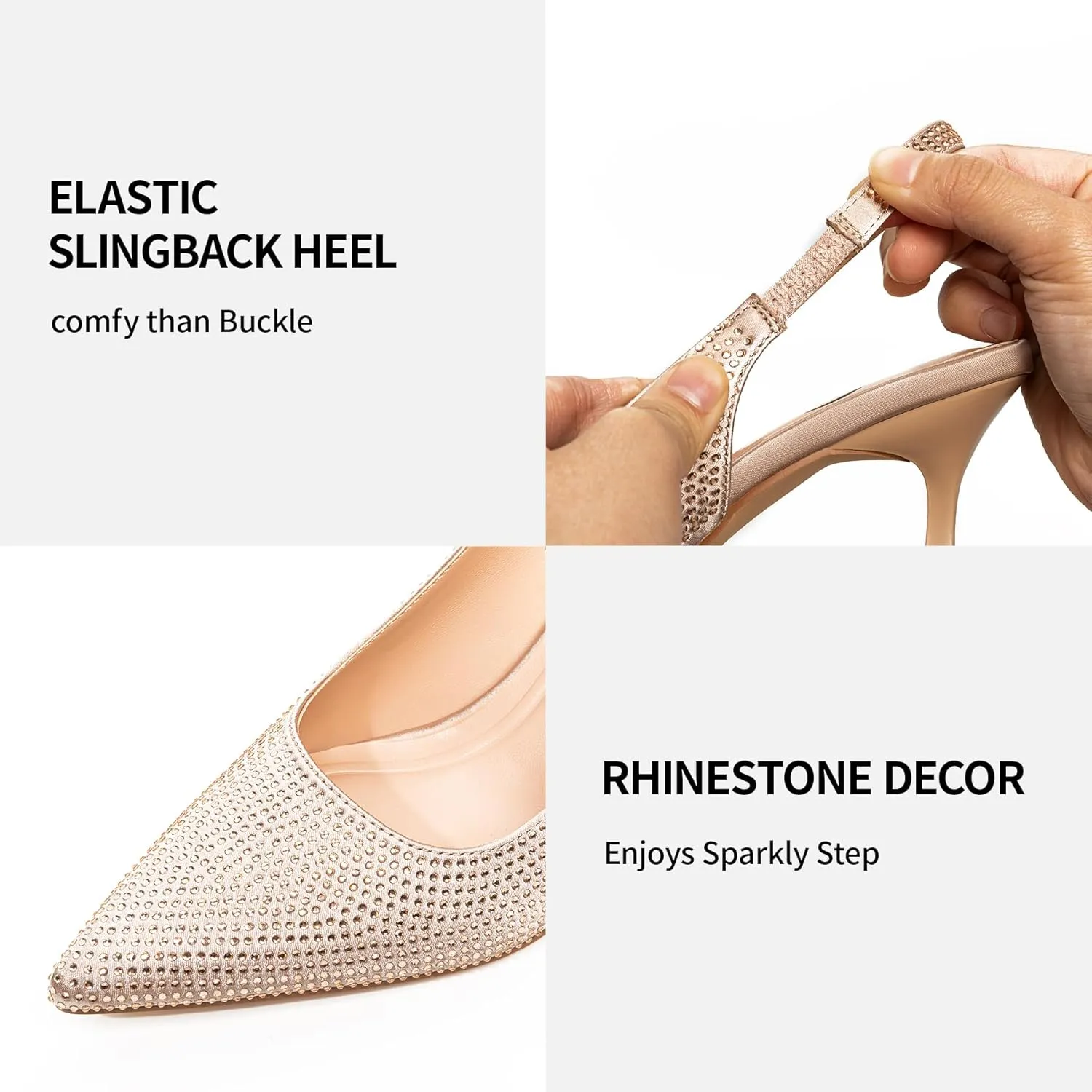 Trary Slingback Heels for Women - Pointed Toe Pumps, Comfortable & Stylish for Parties & Work - 3.2inch High Heels, Rhinestone & Glitter Dressy Shoes