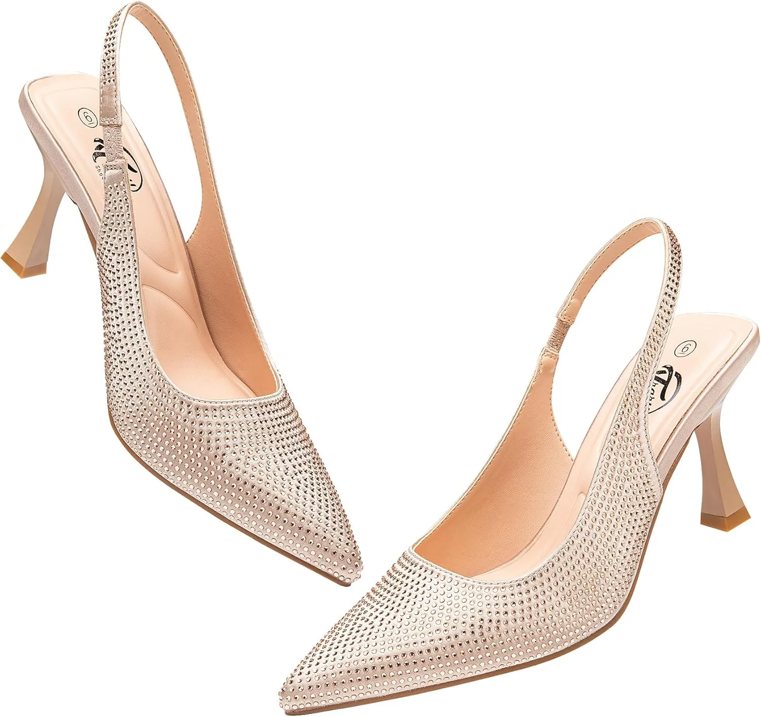 Trary Slingback Heels for Women - Pointed Toe Pumps, Comfortable & Stylish for Parties & Work - 3.2inch High Heels, Rhinestone & Glitter Dressy Shoes