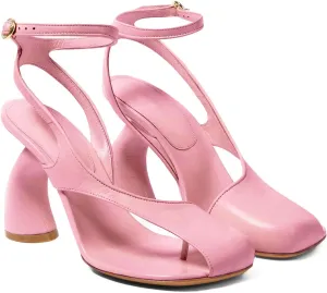 Trendy Open Toe Heeled Sandals for Women - Stylish Thong Sandals with Unique Curved Contoured Heel Fashion Ankle Strap Peep Toe High Heels Pumps for Summer & Evening