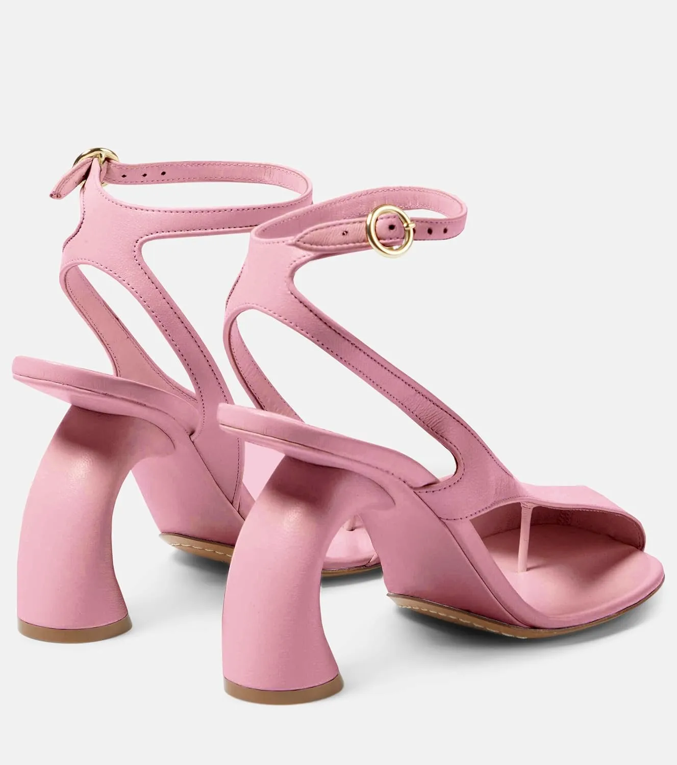 Trendy Open Toe Heeled Sandals for Women - Stylish Thong Sandals with Unique Curved Contoured Heel Fashion Ankle Strap Peep Toe High Heels Pumps for Summer & Evening