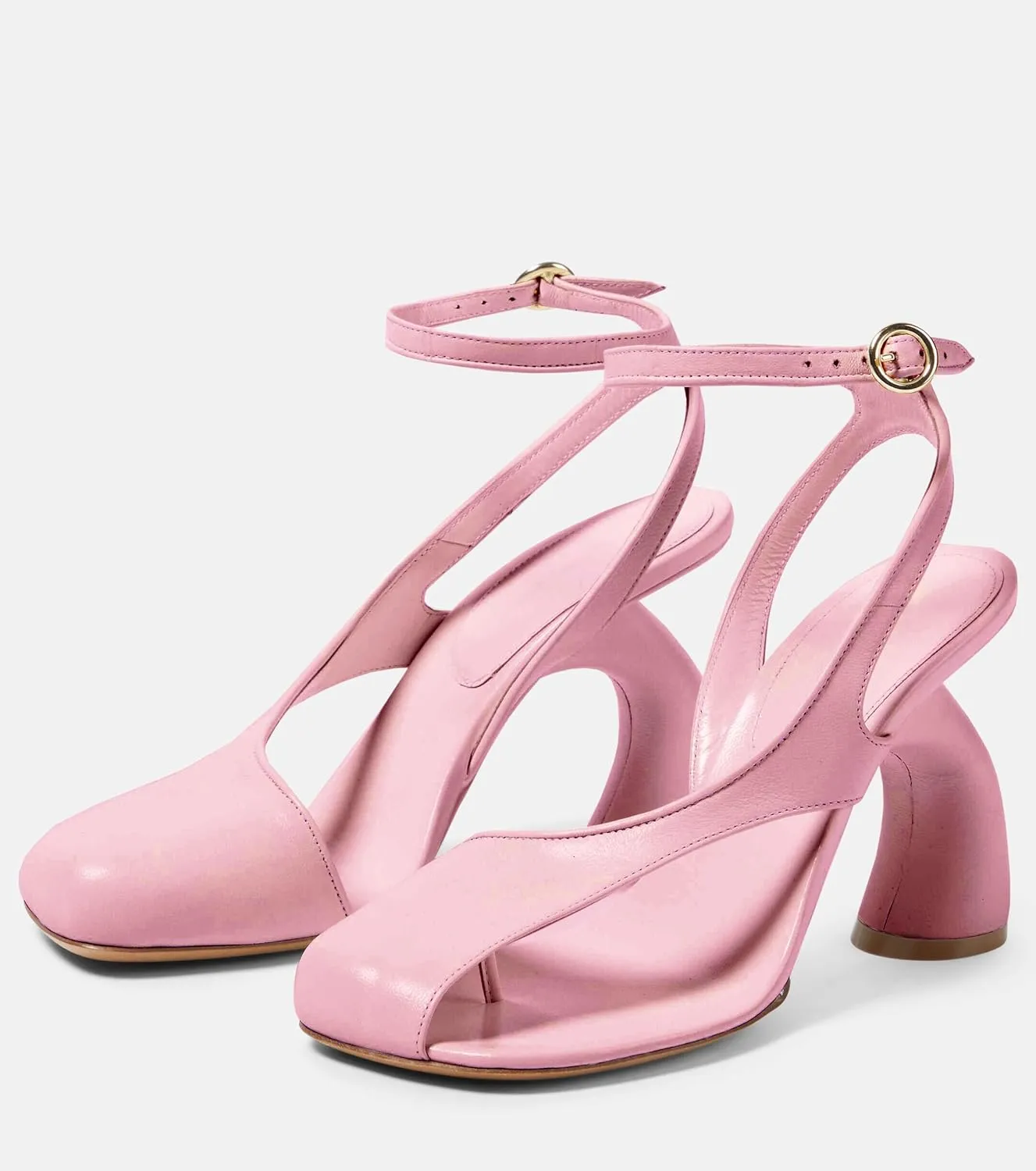 Trendy Open Toe Heeled Sandals for Women - Stylish Thong Sandals with Unique Curved Contoured Heel Fashion Ankle Strap Peep Toe High Heels Pumps for Summer & Evening