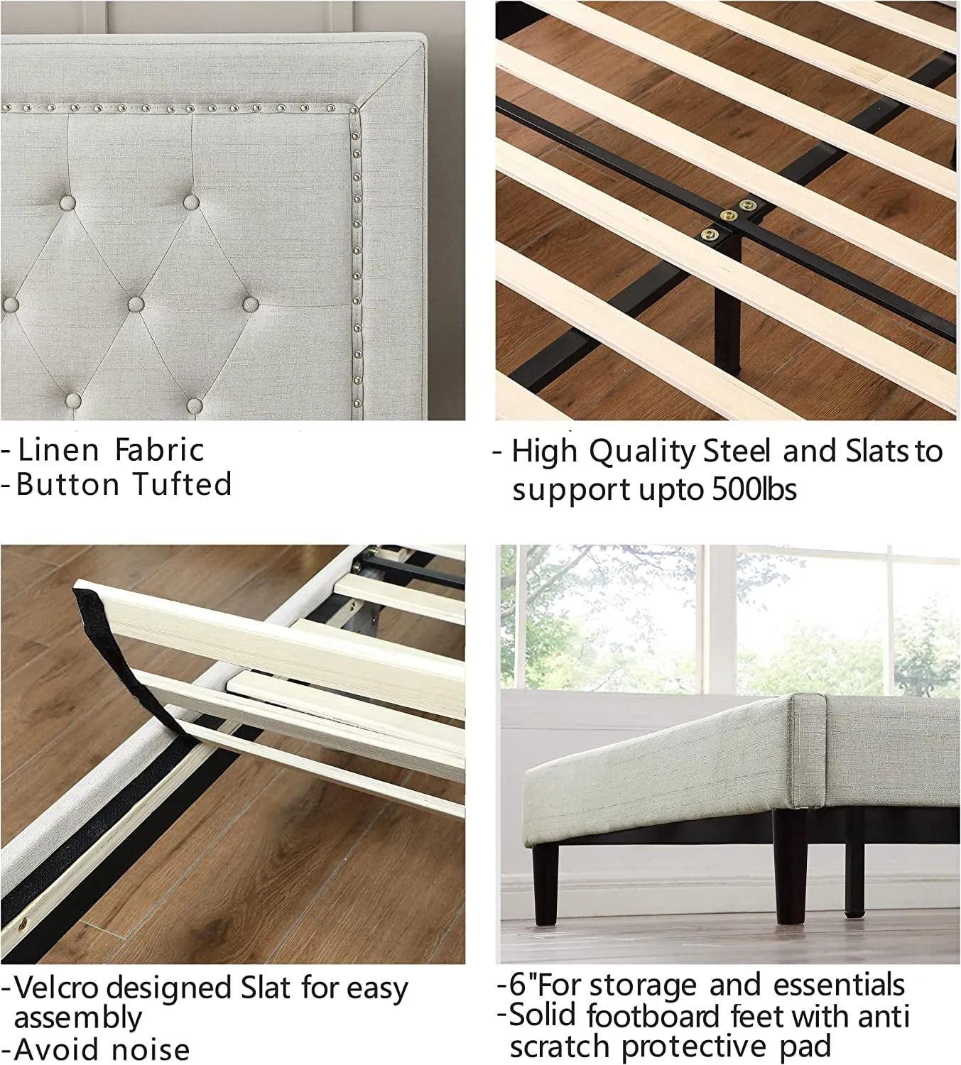 Twin Upholstered Platform Bed Frame with 48" Tall Adjustable Headboard - Button Tufted Cloth Bed - Beige - Oliver & Smith - Berlin