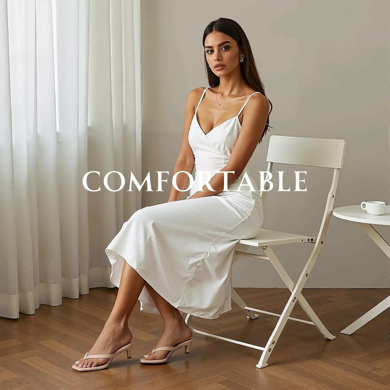 Uacllcau Kitten Heels Sandals for Women Square Open Toe Flip Flops Strappy Heels for Women Sandals Slides