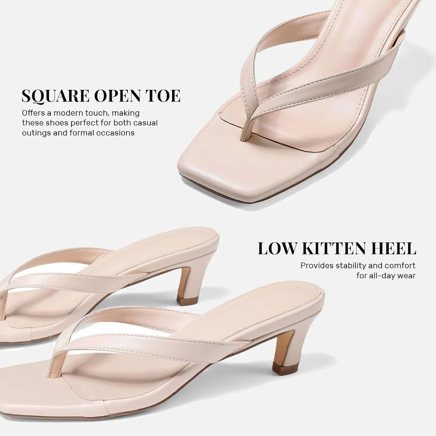 Uacllcau Kitten Heels Sandals for Women Square Open Toe Flip Flops Strappy Heels for Women Sandals Slides
