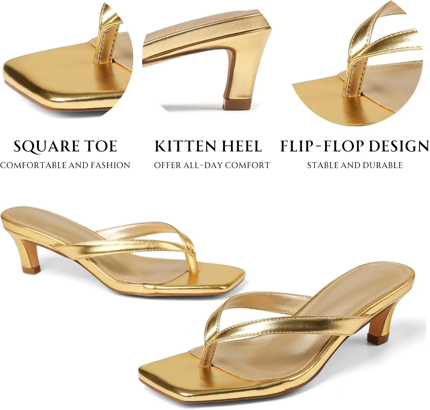 Uacllcau Kitten Heels Sandals for Women Square Open Toe Flip Flops Strappy Heels for Women Sandals Slides