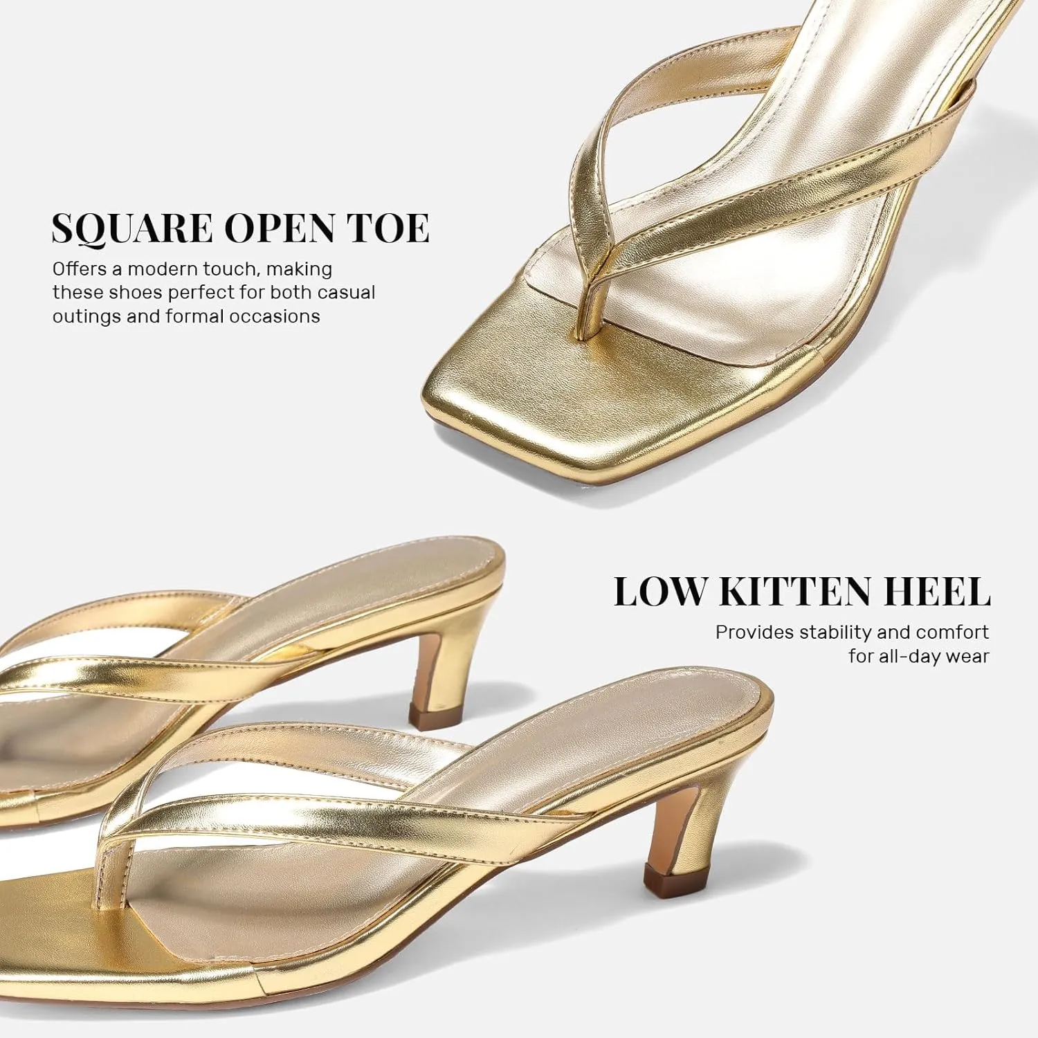 Uacllcau Kitten Heels Sandals for Women Square Open Toe Flip Flops Strappy Heels for Women Sandals Slides