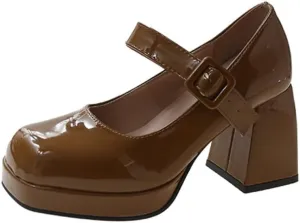 Ulalaza Womens Platform Mary Janes Dress Pumps Chunky Platform Shoes Patent Leather Gothic Lolita Sweet Toe Ankle