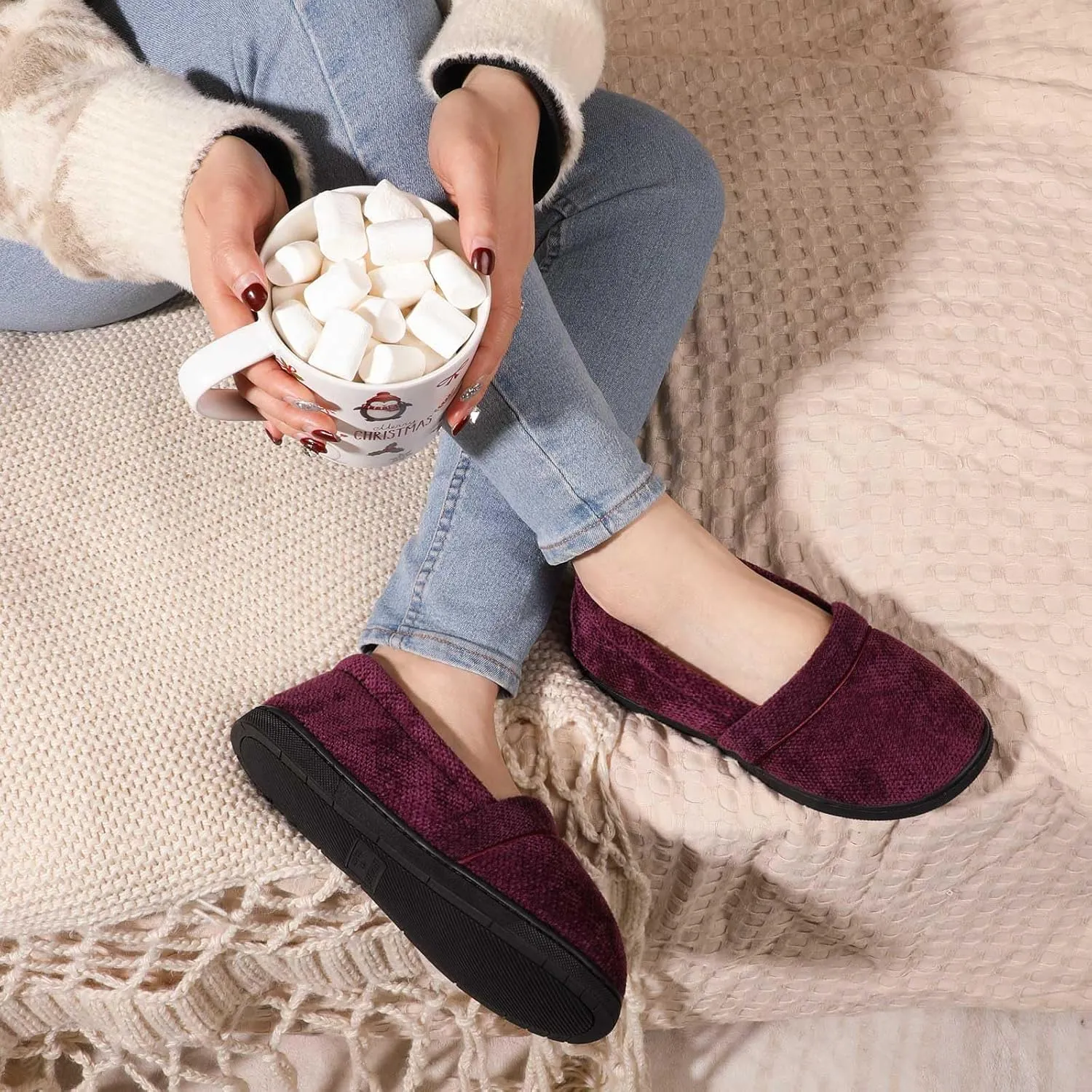 ULTRAIDEAS Women's Grace Closed Back Slippers, Memory Foam Loafer House Shoes with Rubber Sole
