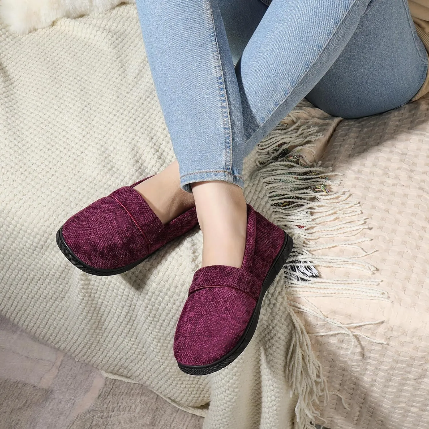 ULTRAIDEAS Women's Grace Closed Back Slippers, Memory Foam Loafer House Shoes with Rubber Sole