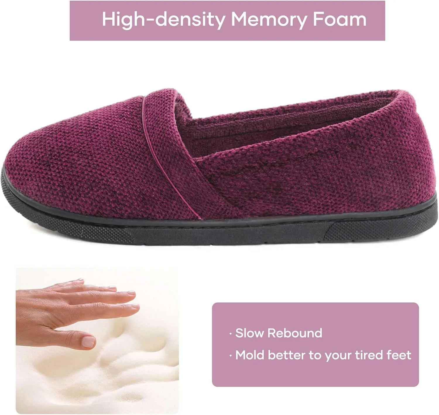 ULTRAIDEAS Women's Grace Closed Back Slippers, Memory Foam Loafer House Shoes with Rubber Sole