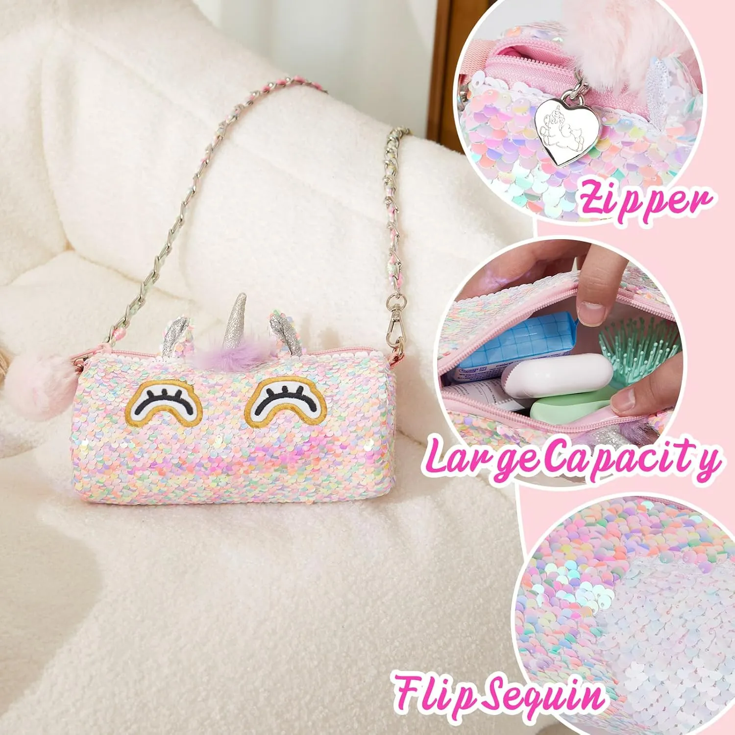 Unicorn Purse Pops Sequin Unicorn Toys Plush Animal Shaped Purse, Kids Fashion Handbags