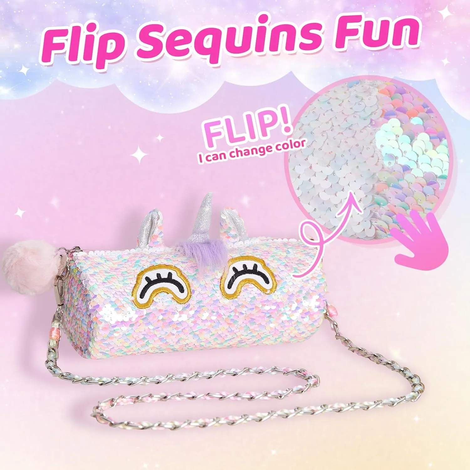 Unicorn Purse Pops Sequin Unicorn Toys Plush Animal Shaped Purse, Kids Fashion Handbags