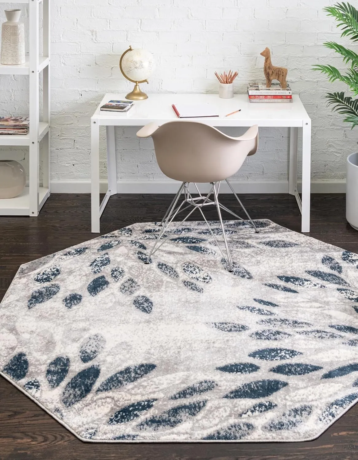 Unique Loom Sumter Collection Area Rug - Rhett (6' Octagon, Gray/ Navy Blue)