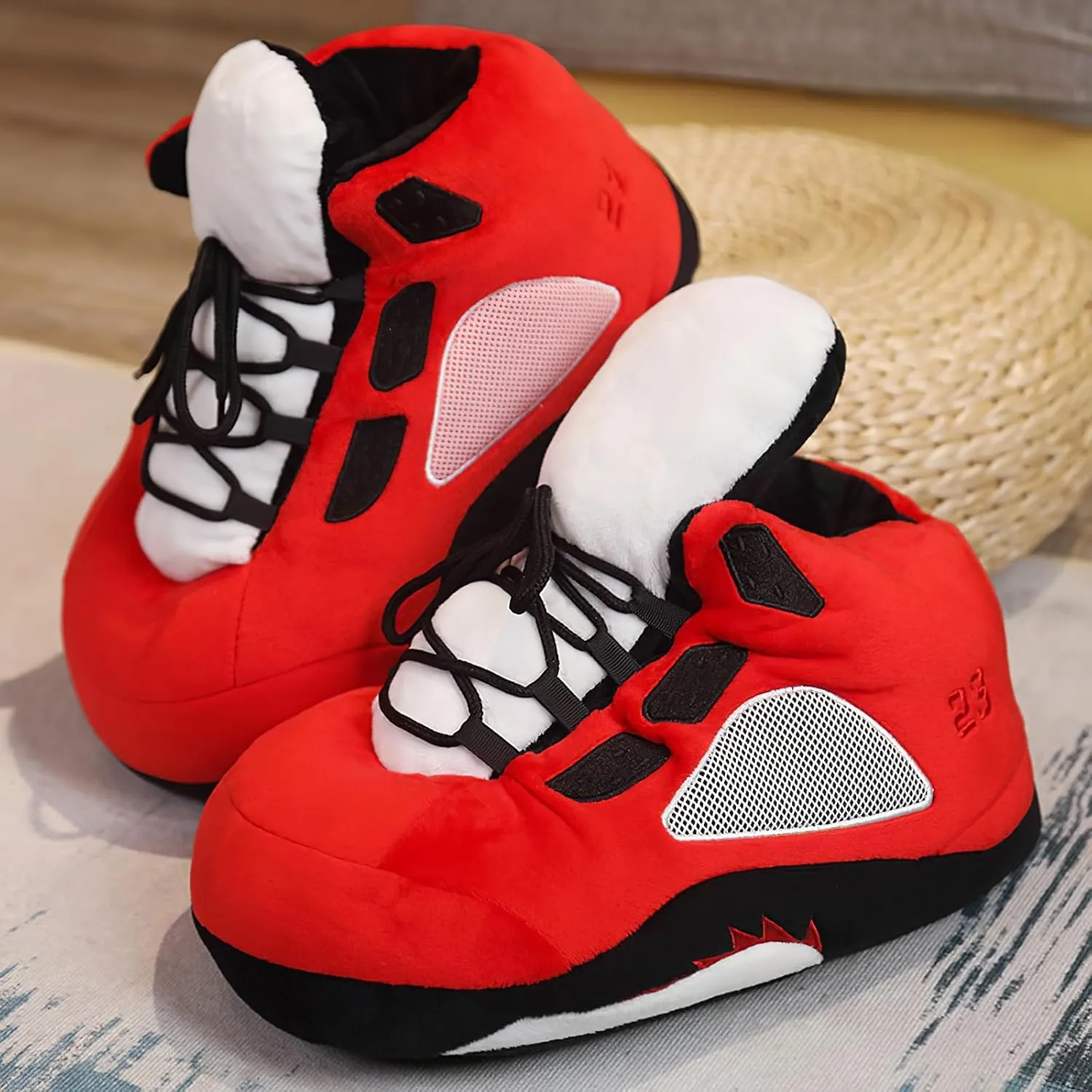 Unisex Cosy Trendy Big Sneaker Slippers Comfy Kicks Non Slip Sole Indoor House Plush Slippers - One Size Fits Most