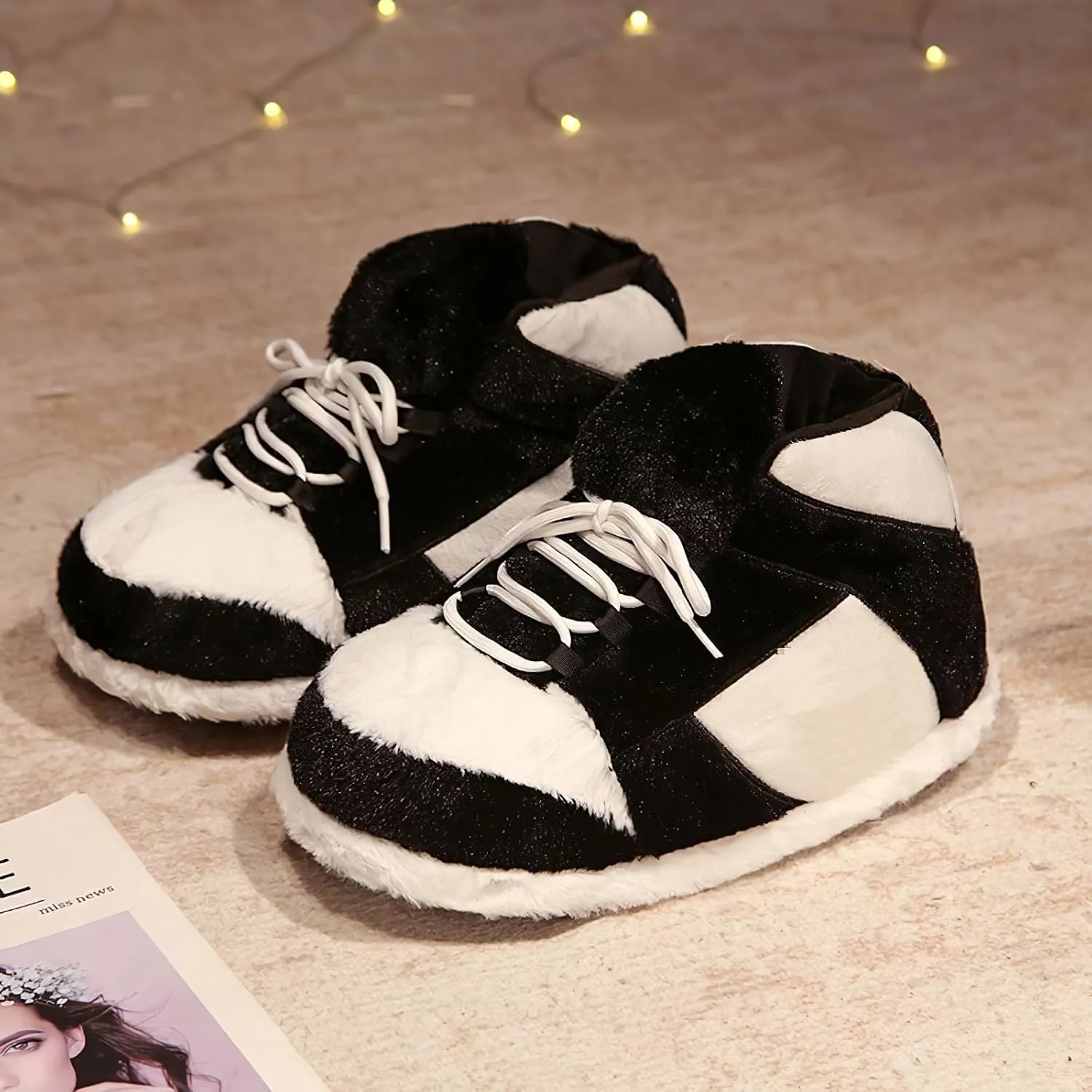 Unisex Warm Cosy Trendy Sneaker Slippers Comfy Kicks Non Slip Sole Indoor House Plush Slippers - One Size Fits Most
