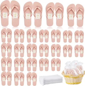 Unittype 48 Pairs Flip Flops Bulk for Wedding Guests Hotel Slippers with Size Cards and Bags for Wedding Beach Pool