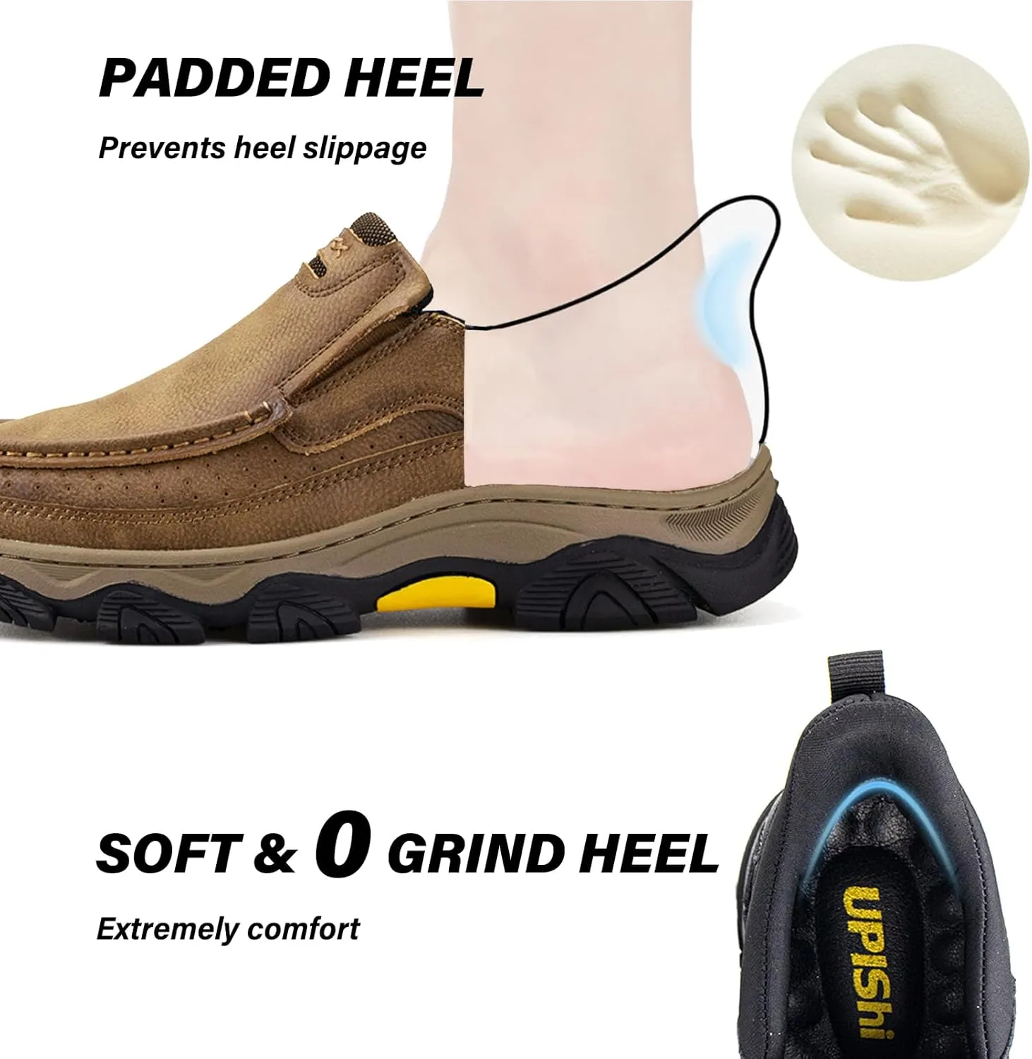 UPIShi Men's Hands Free Slip On Walking Leather Loafers Slip-ins Work Office Dress Casual Outdoor Lightweight Cushioning Shoes