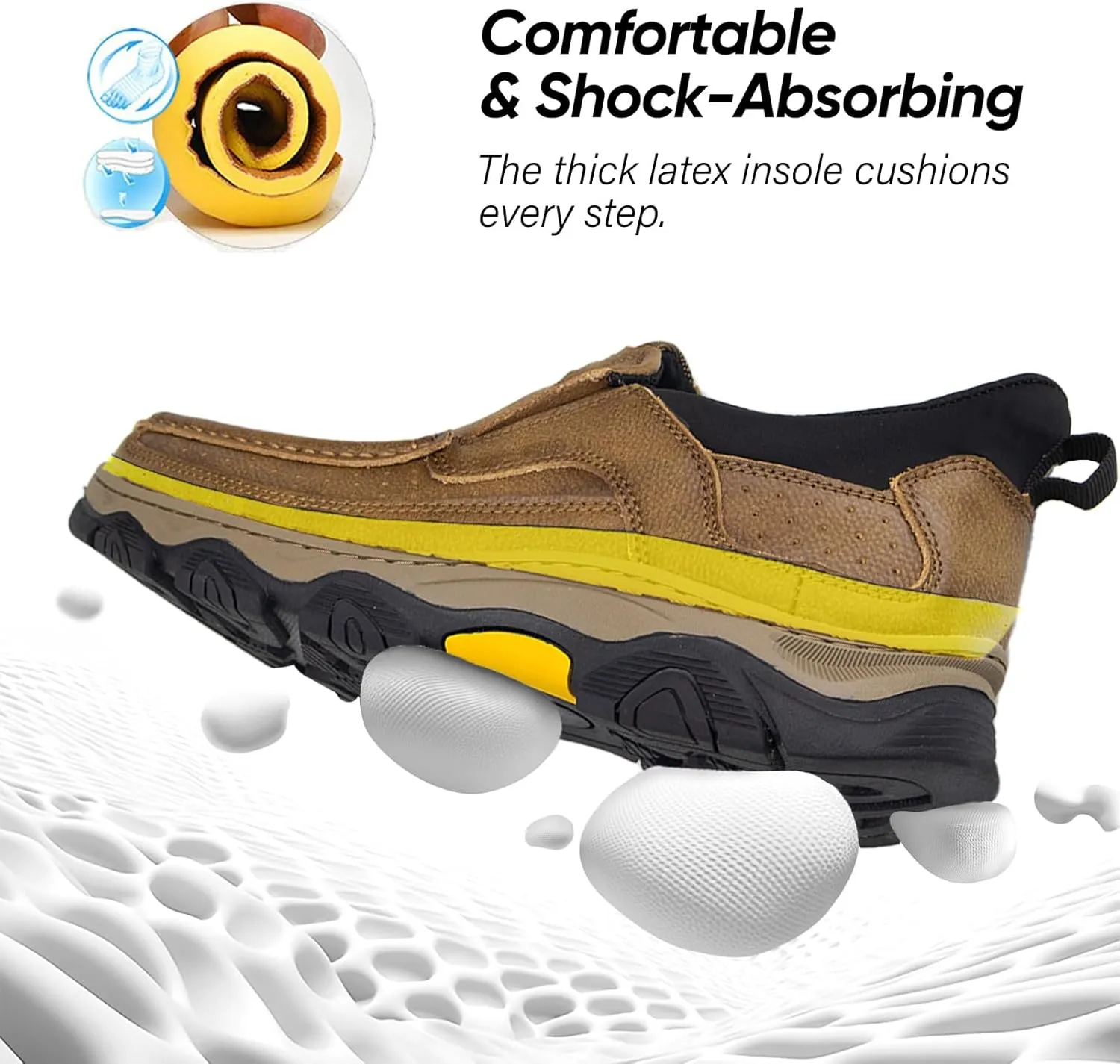 UPIShi Men's Hands Free Slip On Walking Leather Loafers Slip-ins Work Office Dress Casual Outdoor Lightweight Cushioning Shoes