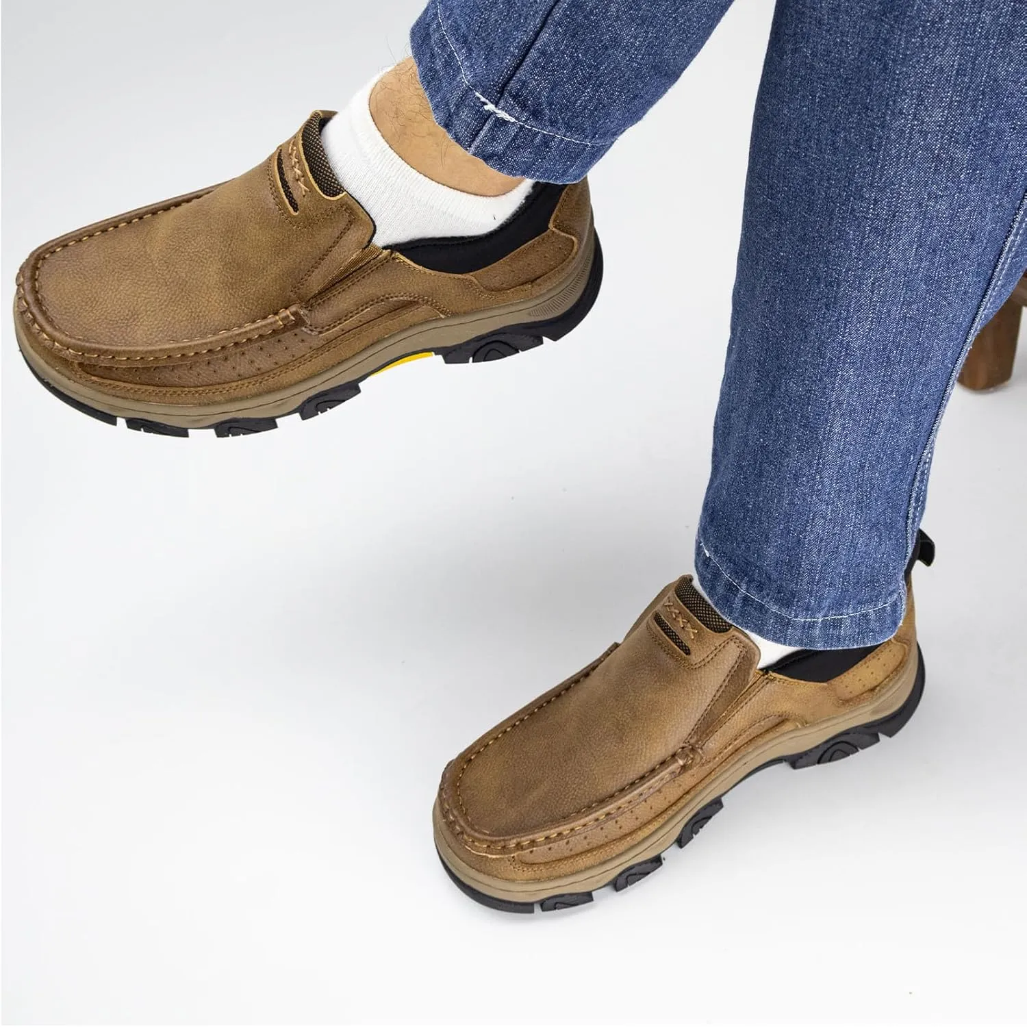 UPIShi Men's Hands Free Slip On Walking Leather Loafers Slip-ins Work Office Dress Casual Outdoor Lightweight Cushioning Shoes