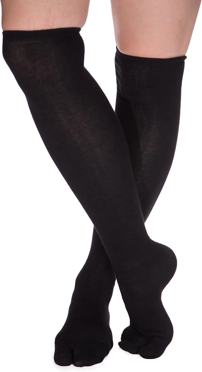 V-Toe Over The knee Split-Toe Socks Black Warm Women Size 5.5-10