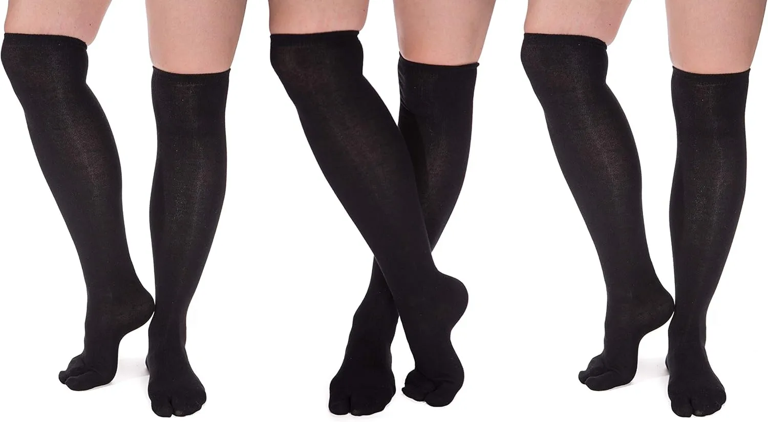 V-Toe Over The knee Split-Toe Socks Black Warm Women Size 5.5-10