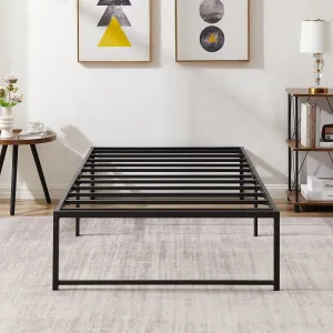 VECELO 14.2 Inch Twin Metal Platform Bed Frame, Heavy Duty Metal Bed with Under-bed Storage, No Box Spring Needed, Black