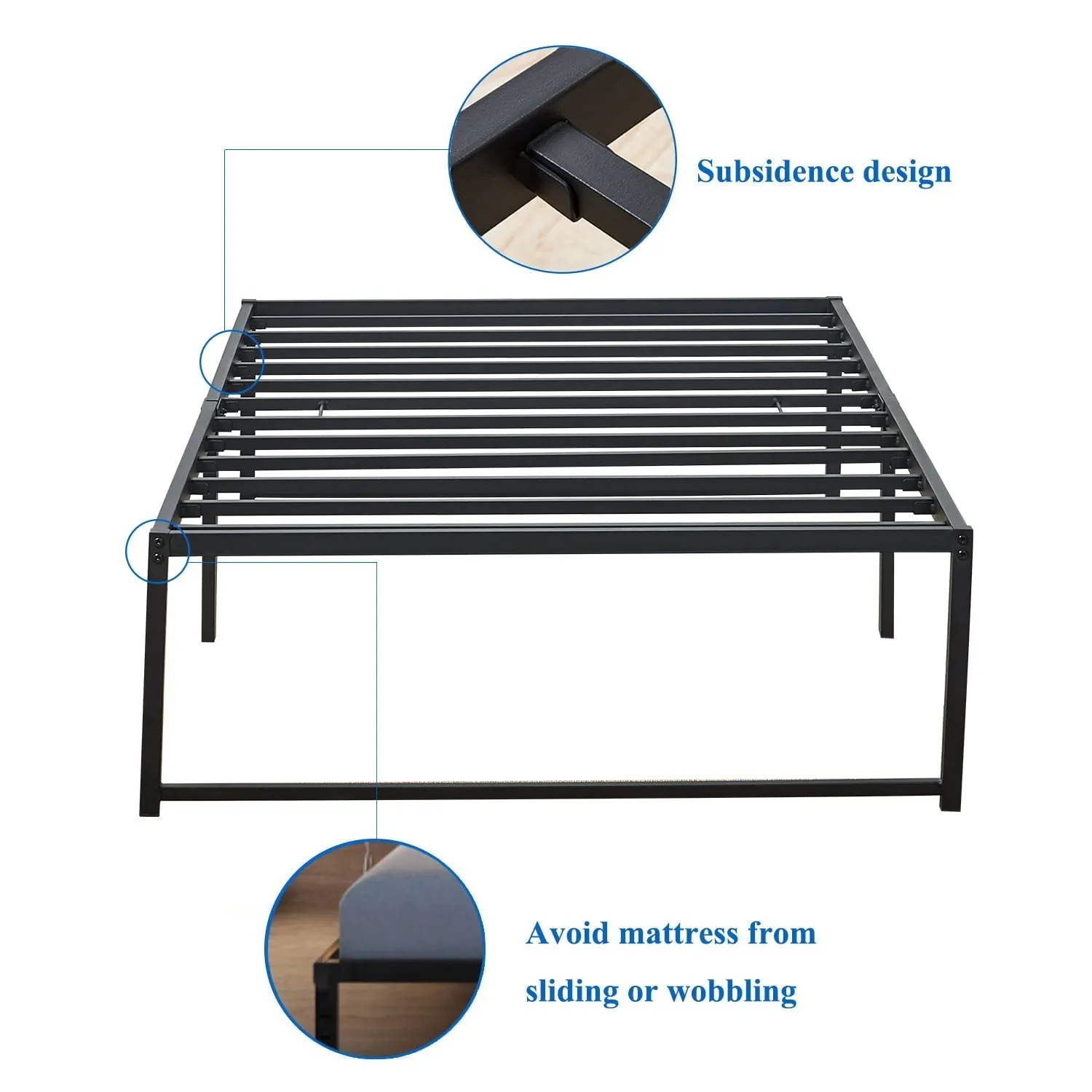 VECELO 14.2 Inch Twin Metal Platform Bed Frame, Heavy Duty Metal Bed with Under-bed Storage, No Box Spring Needed, Black