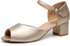 VenusCelia Women's Easy Going Strap Pump Chunky Heeled Sandal