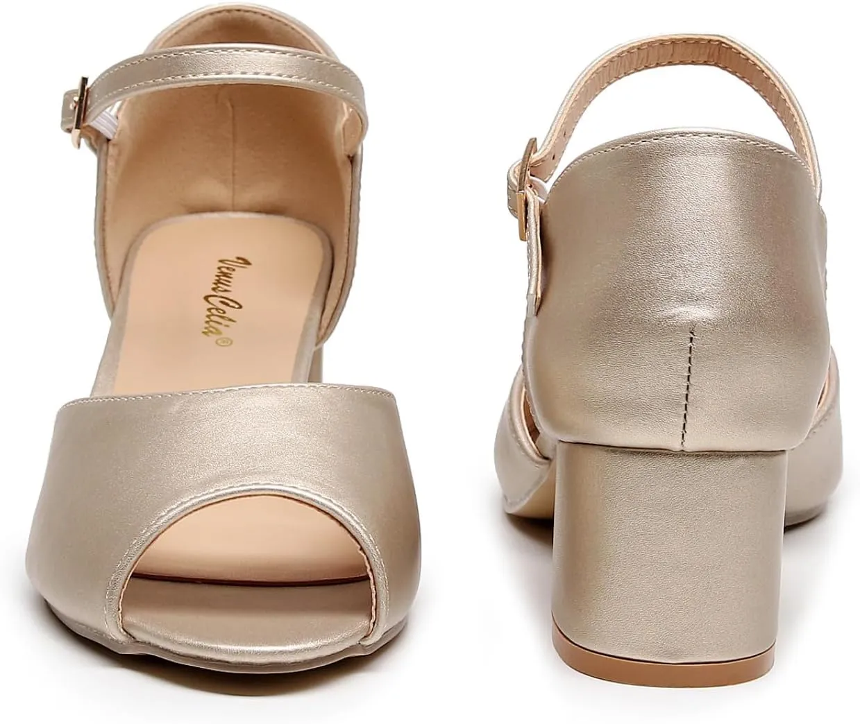 VenusCelia Women's Easy Going Strap Pump Chunky Heeled Sandal