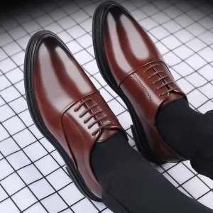 Vintage Brown Platform Dress Shoes Men's Casual Outdoor Low Top Non Slip Walking Shoes Elegant Office Work Oxfords