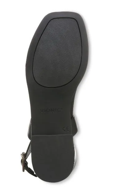 Vionic Black Leather Anaya Womens Sandals