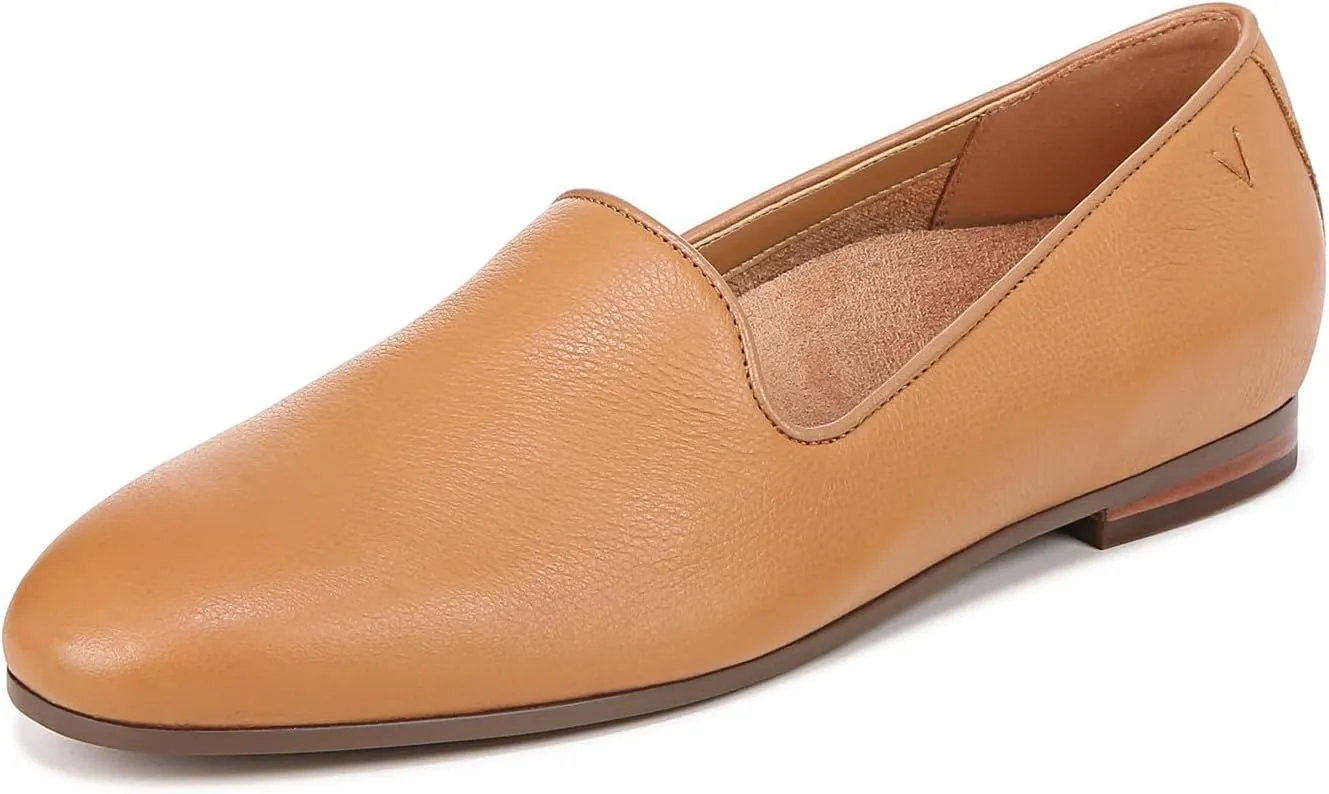 Vionic Women’s North Willa Comfort Flats- Supportive Slip-On Walking Flats with Arch Support Camel Brown Leather 8 Wide