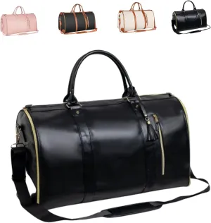 Viralhuntz Travel Bag, Luxe Travel Bags for Women, 2-in-1 Carry-On Garment Luggage with Shoe Compartment, PU Leather Weekender (C)