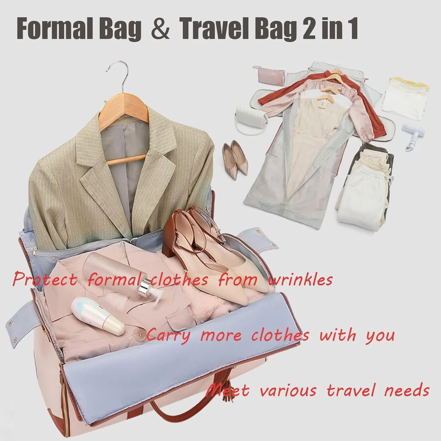 Viralhuntz Travel Bag, Luxe Travel Bags for Women, 2-in-1 Carry-On Garment Luggage with Shoe Compartment, PU Leather Weekender (C)