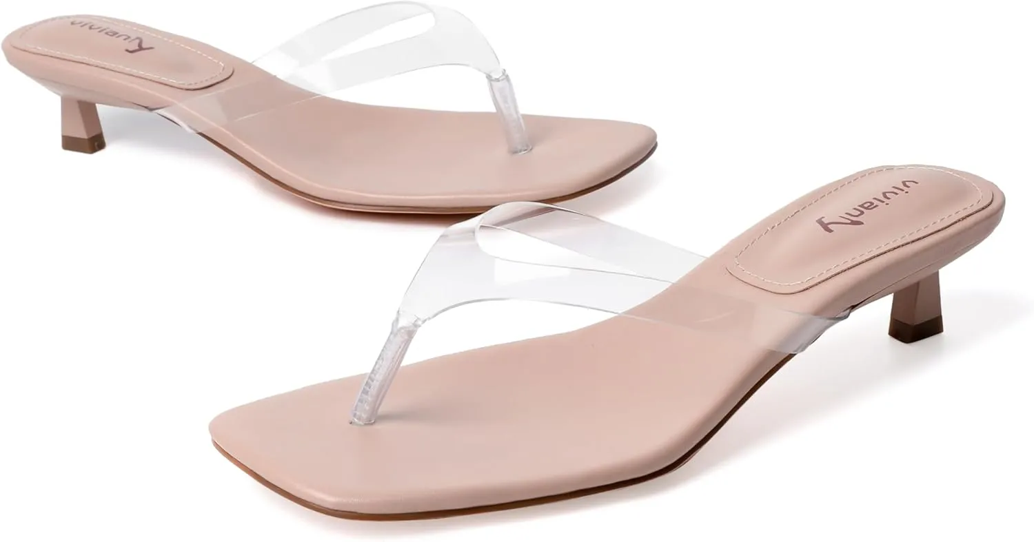 vivianly Women's Flip Flops Kitten Heel Sandals Backless Slippers Stiletto Heel Pinch toe Sandals Slip on Slides Mules