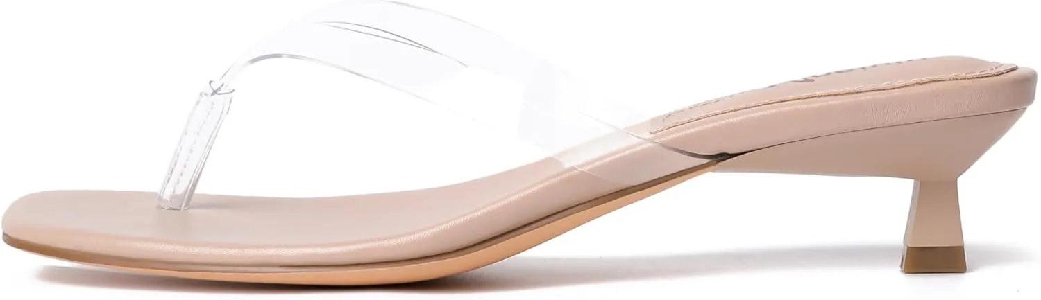 vivianly Women's Flip Flops Kitten Heel Sandals Backless Slippers Stiletto Heel Pinch toe Sandals Slip on Slides Mules