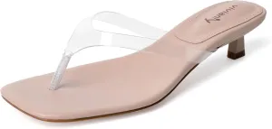 vivianly Women's Flip Flops Kitten Heel Sandals Backless Slippers Stiletto Heel Pinch toe Sandals Slip on Slides Mules