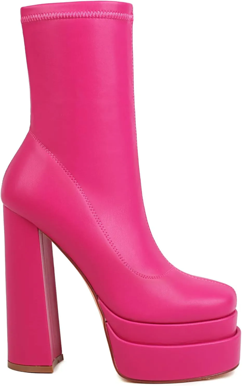 vivianly Women's Platform Mid Calf Boots Square Toe Chunky Heel Ankle Boots with Side Zipper Stretch Short Go Go Boot