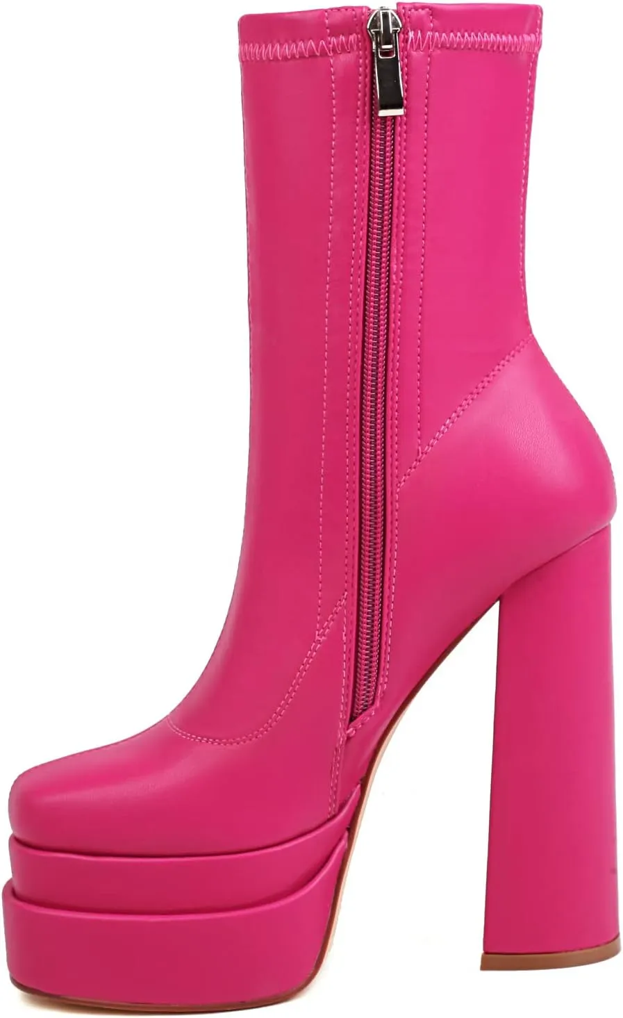 vivianly Women's Platform Mid Calf Boots Square Toe Chunky Heel Ankle Boots with Side Zipper Stretch Short Go Go Boot