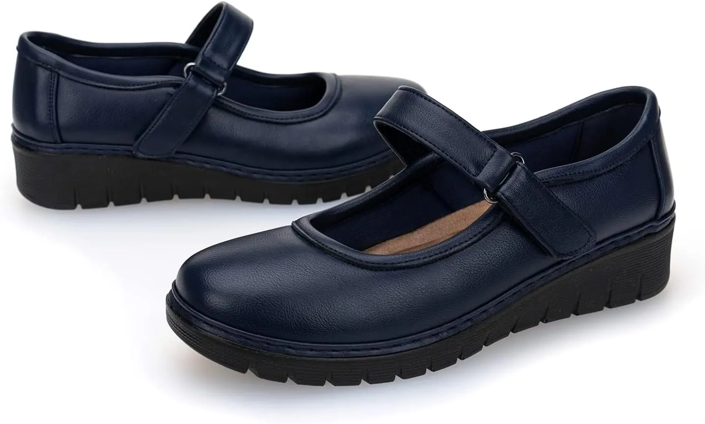 VJH confort Women s Mary Jane Flats, Breathable Comfort Round Toe Low Heel Slip-on Light Weight Walking Shoes